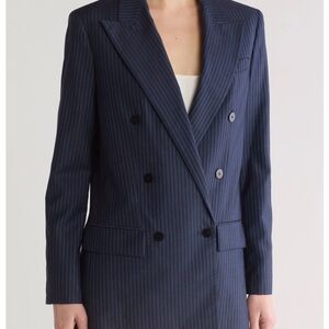 Women's Navy Stripe Double-Breasted Blazer